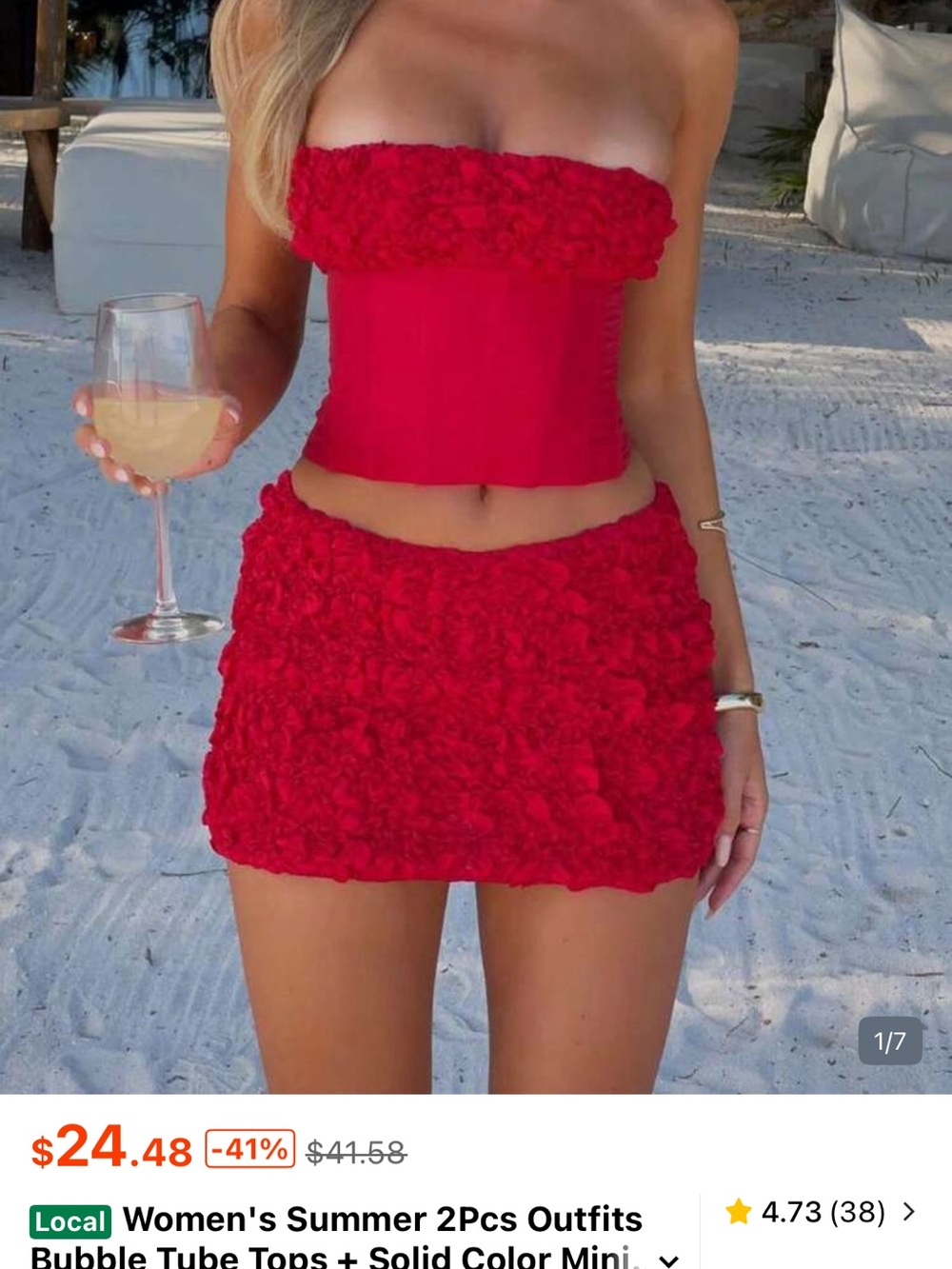 Red Textured Bubble Mini Skirt — Women's Summer Party Style